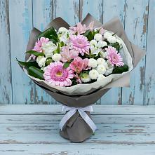 Букет цветов из:  Герберы, Альстромерии и Хризантемы в Берёзовском Кемеровской области