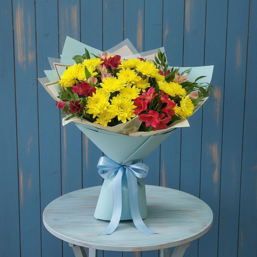 Букет цветов из: Альстромерии и Хризантемы в Берёзовском Кемеровской области