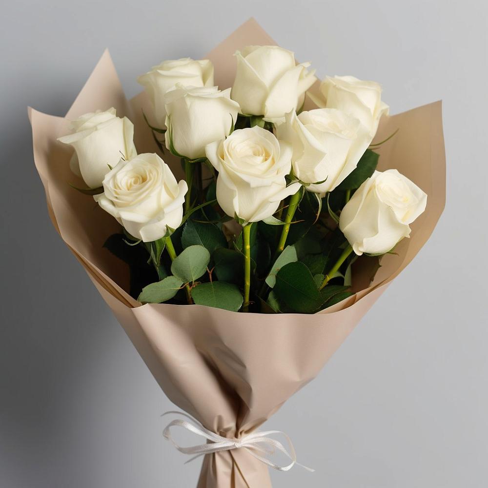 Букет 9 Белых роз Эдлесс Лав в Берёзовском Кемеровской области