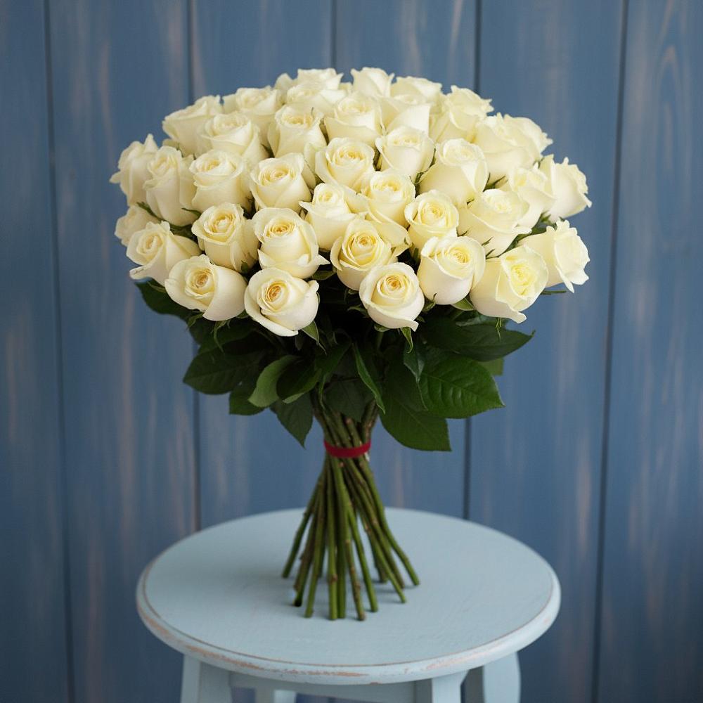 Букет 51 Белая роза Эдлесс Лав в Берёзовском Кемеровской области