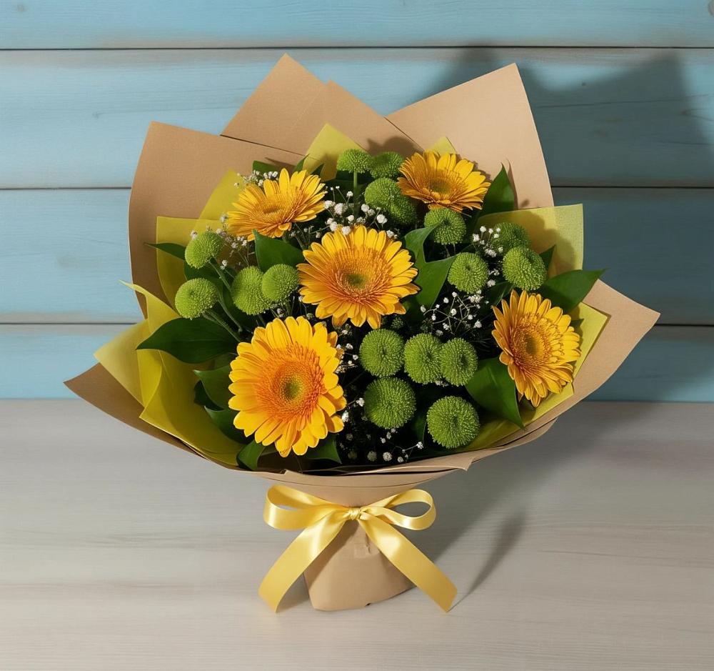 Букет цветов из: Герберы и Хризантемы в Берёзовском Кемеровской области