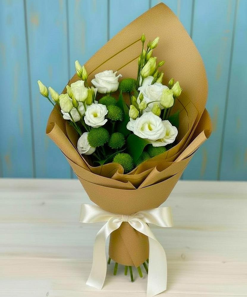 Букет цветов из: Хризантемы и Лизиантусы в Берёзовском Кемеровской области