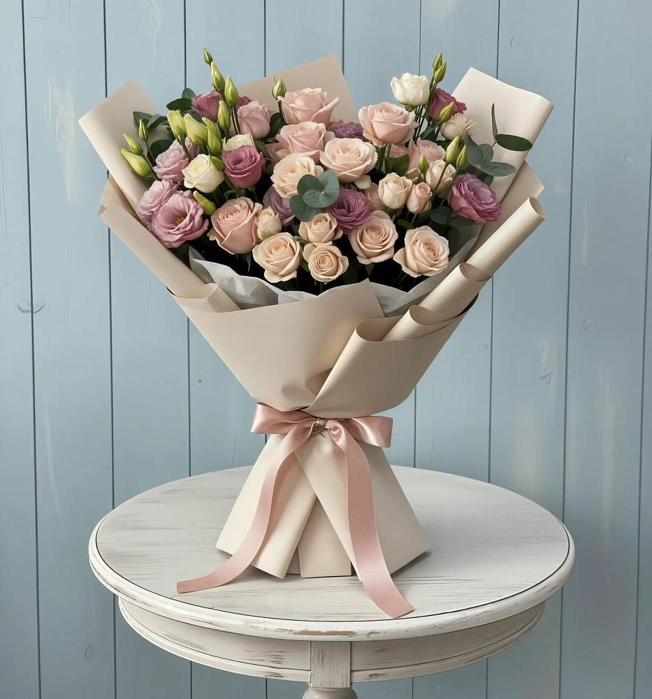 Букет цветов из: Розы и Лизиантусы в Берёзовском Кемеровской области