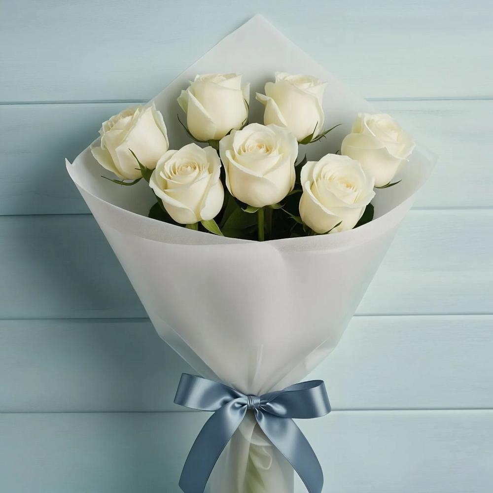 Букет 7 Белых роз Эдлесс Лав в Берёзовском Кемеровской области